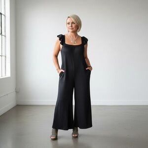 Black Wide-Leg Ruffle Sleeve Jumpsuit | Chic Elegant One-Piece | Size Women’s M